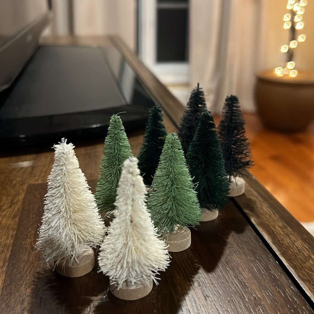 Miniature Holiday Tree Set - Green, Cream, and Gray